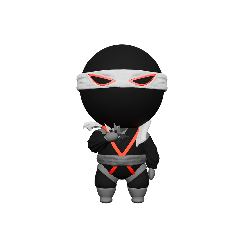 QaNinjas mascot with scrolls surrounded by innovation and teamwork icons.